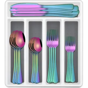 48/61 Pcs Colorful Silverware Set,  Include Fork Knife Spoon Set, Premium Stainless Steel Flatware Set, Cutlery Utensil Set, Durable Home Kitchen Eating Tableware Set, Dishwasher Safe
