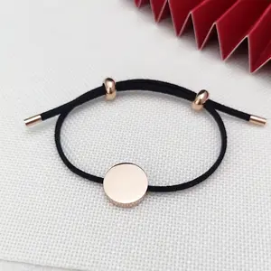 Custom round disc adjustable cord bracelet and anklet, personalized laser engraved name jewelry for women, friends, and family