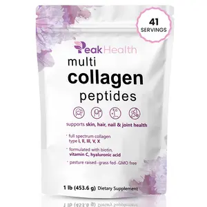 PeakHealth Multi Collagen Peptides Powder 16 Oz Hydrolyzed Protein Unflavored Keto Paleo Friendly 8 in 1 Edible Supplement for Skin Hair Nail Joint Health