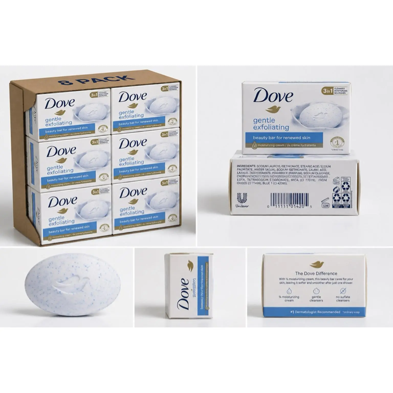 Dove All Genders Gentle Exfo Exfoliating Beauty Bar Soaps - 2-Pack ($7.00), 3-Pack ($9.00) - Skin Care for Bath Use, Home Bathroom Hanging Option