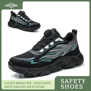 Men's Plus Size Safety Shoes with Rotating Buckle - Steel Toe, Puncture-Resistant, Breathable Mesh Upper, Anti-Smash & Anti-Stab Design, Comfortable Non-Slip Work Sneakers for Industrial & Outdoor Use