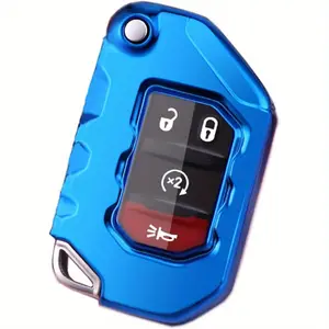 electric dipstick Key Fob Cover for JEEP Full Protection Soft TPU Flip Key Case Holder Compatible with 2018 2019 for JEEP for Wrangler JL JLU Rubicon 2020 2021 for JEEP Gladiator JT Sahara JLU OHT1130261 ( Blue)