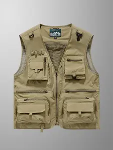 Men's Outdoor Multi-Pocket Fitted Jacket, 8 Pockets Design with Multifunctional Buckles, Breathable Back Mesh, Quick-Dry Waterproof，Ideal for All Outdoor Sports