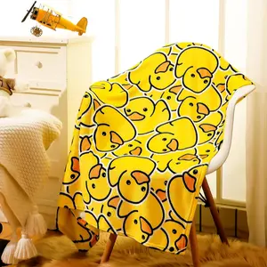 1pc Cute Rubber Duck Plush Blanket, All-Season Cartoon Decoration, Soft Flannel Rug, Suitable for Bed Chair Car Sofa, Birthday Gift for Son Daughter, Cartoon Pattern Blanket