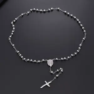 Saint Benedict 4mm, 6mm stainless steel bead chain cross necklace, men's hip-hop chain multifunctional necklace