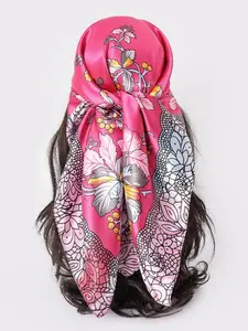 New Year Floral Print Towel, 90cm Satin Silk Feel, High-End Fashion Accessory, Scarf Shawl Tie Headscarf Decorative