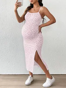 LAFERLIN Bump Friendly Ditsy Floral Spaghetti Strap Side Slit Midi Sundress Boho Vibe