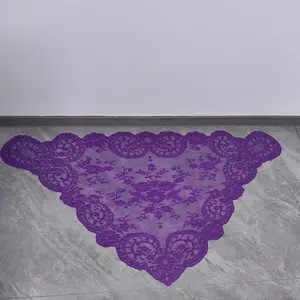 Vintage Elegant Triangle Floral Head Scarf, Church Wedding Shawl, Lace Trim Home Decor, Romantic Ladies Accessory