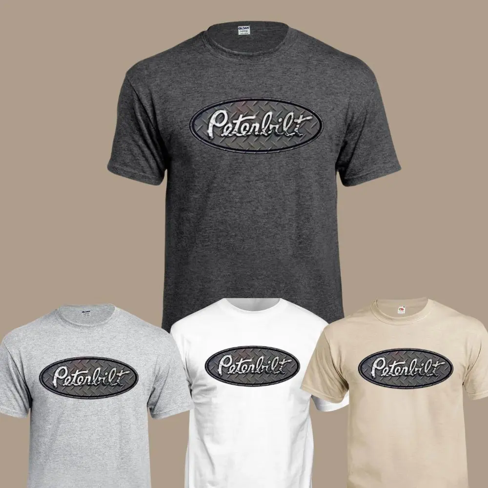 Peterbilt Diamond Plate Logo T-Shirt, Industrial Metal Style Graphic Tee, Truck Driver Workwear, Duty Look Shirt for Men, Father’s Day, Peterbilt Fan Gift