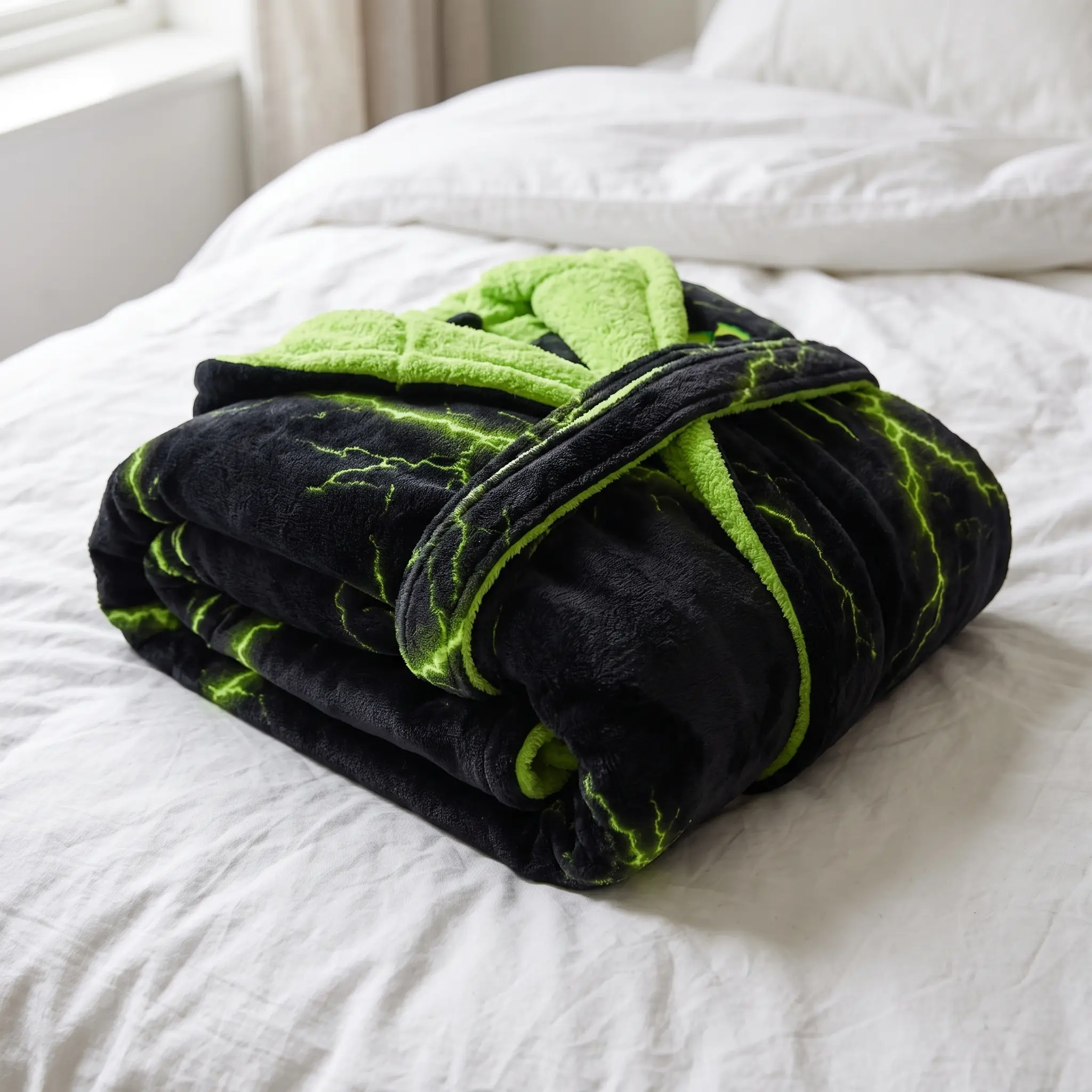 Color Energy Claw Plush Hooded Robe Lightning Graphic Fleece Loungewear