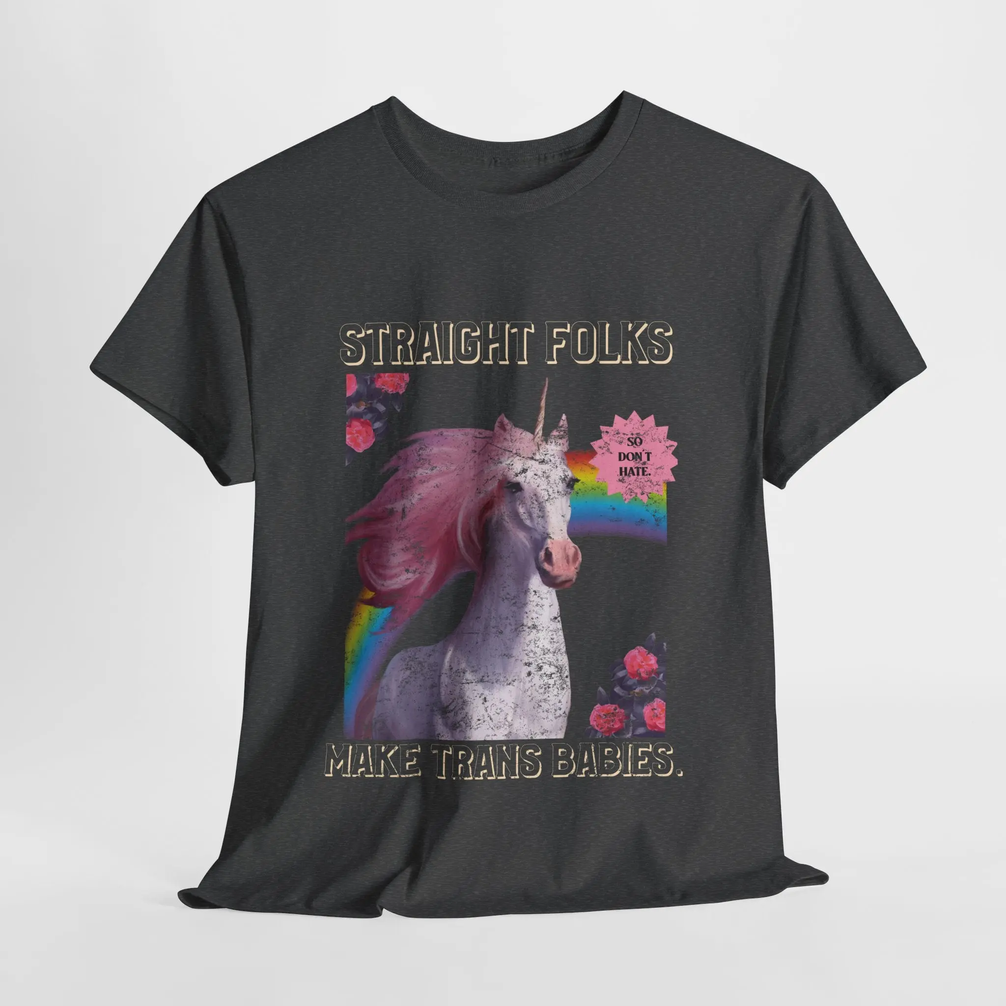 Women's "Straight Folks Make Trans Babies" Graphic T-Shirt - Cute Short-Sleeve Cotton Tee, Smooth Comfortable Fabric for Pride & Everyday Wear, Shortsleeve, Statement, Knit, Tshirt, Top, Classic Fit, Casual, Ribbed, Short Sleeves, Piece, Bold Message, Bas