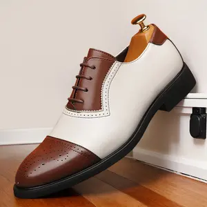 Men's fashionable color-blocking casual leather shoes, comfortable, non-slip and durable rubber sole thick sole formal shoes, large-size new men's shoes 85920A