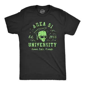 Mens Area 51 University T Shirt Funny Alien Conspiracy School Joke Tee for Guys Mens Funny T Shirts Cool Vintage Fashion T-Shirt Gift Classic Menswear Sarcastic Apparel for Men Funny Space Short Sleeve Novelty Black -