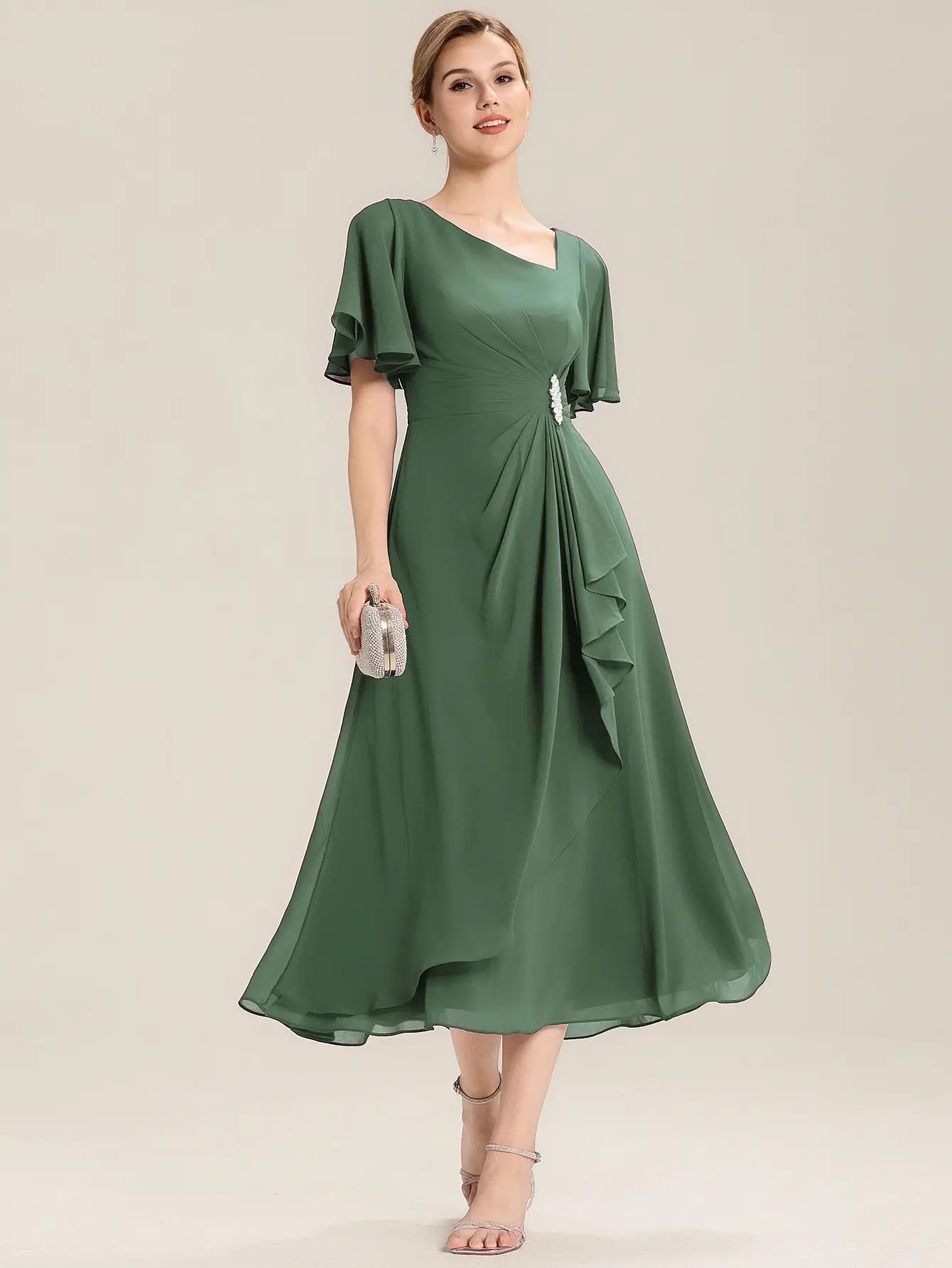 Ever-Pretty dress holiday dress Flutter Sleeve Chiffon Midi Dress with Asymmetric Neckline, Waist Rhinestone, Tiered Skirt & Smocked Back for Formal dress,Evening dress 2463 - TikTok Shop Ever-Pretty dress holiday dress Flutter Sleeve Chiffon Midi Dress with Asymmetric Neckline, Waist Rhinestone, Tiered Skirt & Smocked Back for Formal dress,Evening dress 2463 - TikTok Shop