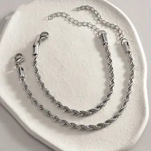 3mm Adjustable Rope Chain Bracelet, Stainless Steel Jewelry Gift for Men & Women, 17/18/20” Lengths