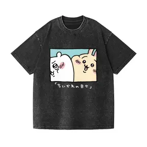 Vintage Washed Chiikawa Usagi Hachiware Graphic T-Shirt, Oversized Japanese Kawaii Anime Streetwear For Fans