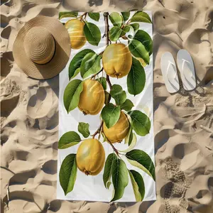 1 piece Ripe tender papaya fruit with green leaves and stems themed beach towel - Extra Large Beach Towel, Moisture-wicking Quick-dry Fabric, suitable for Vacation, Trip, Daily, Quick-dry and Absorbent, Machine Washable, Brings a Refreshing Summer