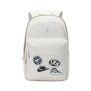 Jordan Patches Backpack with Customizable Velcro Patches, Polyester Fabric, Medium Size, Unisex Couple Style, Beige Color
