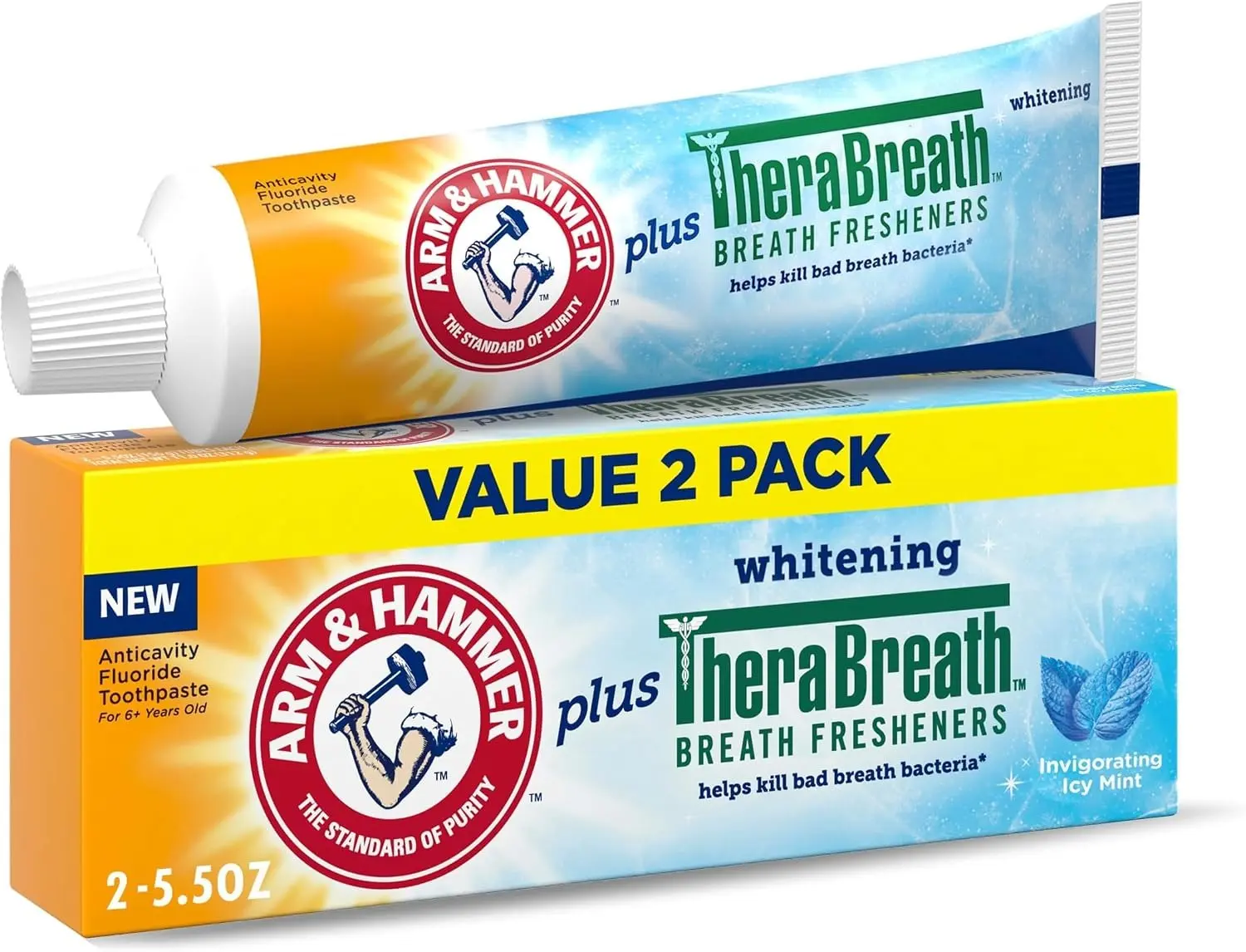 Plus TheraBreath Fresh Breath Toothpaste - Pack of 2 (5.5 Oz) Icy Mint Flavor