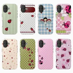 Pastel Ladybug Aesthetic Phone Case for iPhone17 16 15 14 13 12 11 Air Promax plus– Cute Polka Dot Floral Design for iPhone.