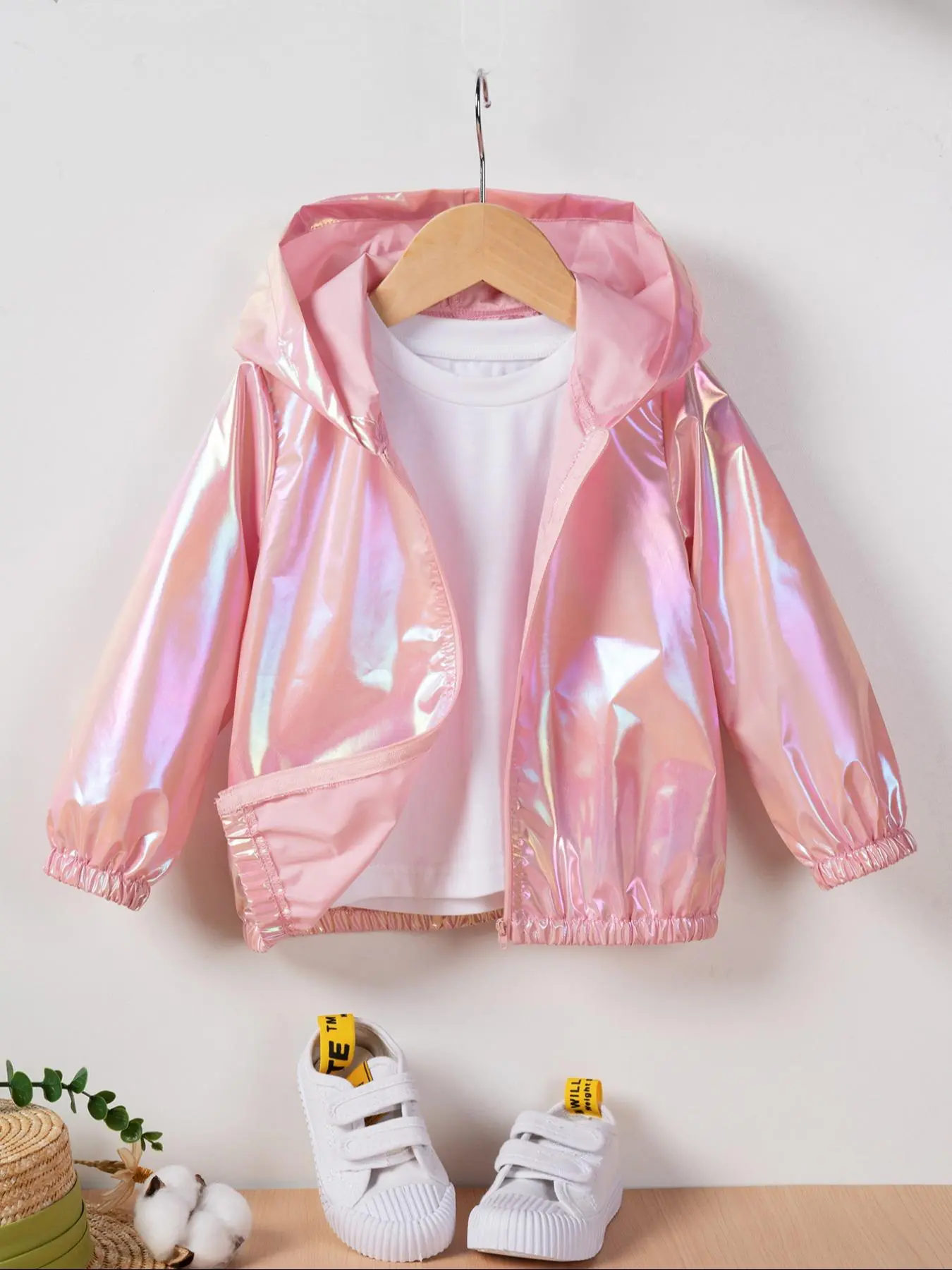 Toddler Girl's Solid Zippy Hooded Jacket Without Tee, Fashionable Long Sleeve Windproof Casual Cute Outerwear For Spring & Fall, Comfy Girl's Clothing For Daily Wear