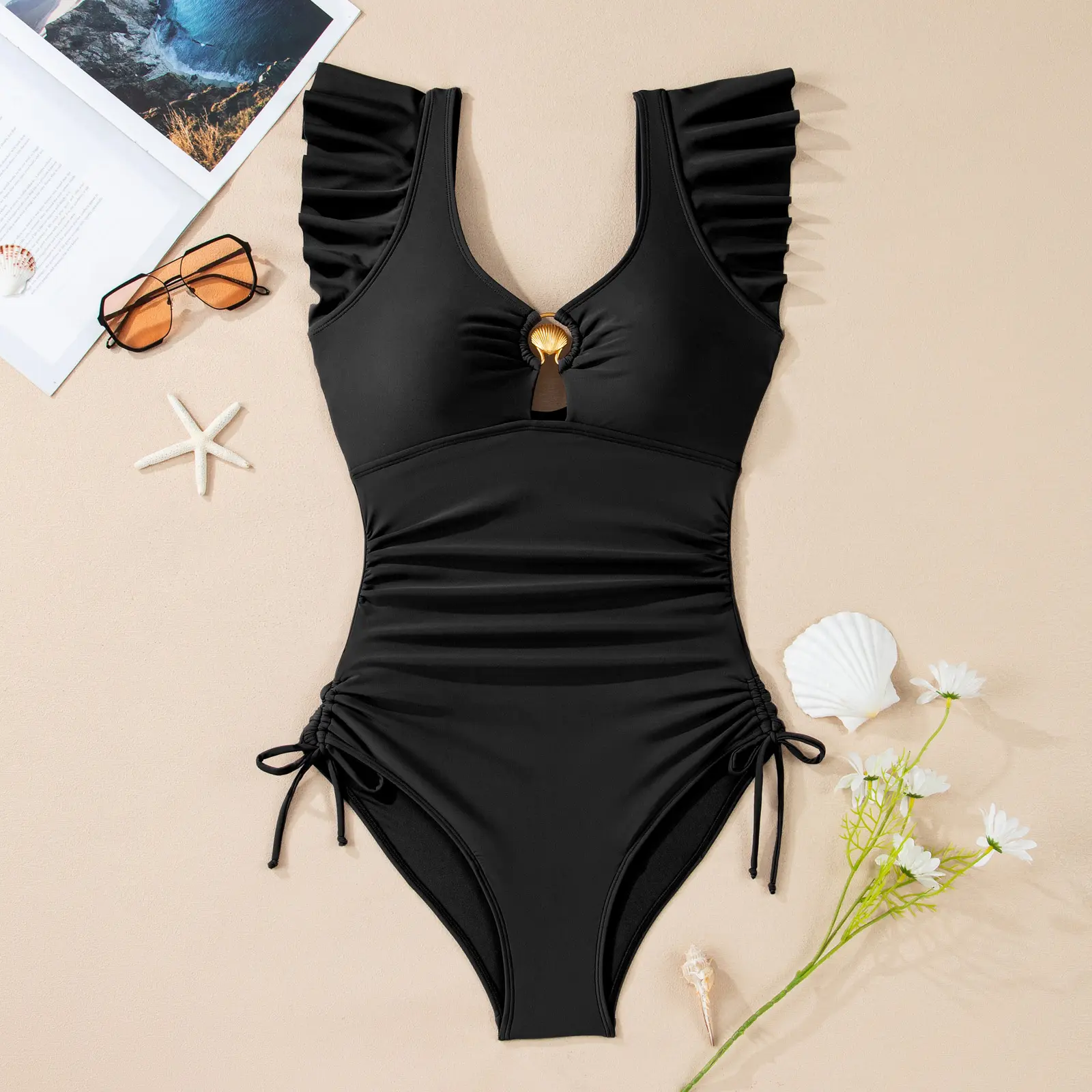 Aleumdr Womens Tummy Control Swimsuit Ruffle Slimming One Piece Bathing Suit  Cutout V Neck High Waist Swimwear with Push Up Design and Adjustable Fit  SwimWeek Vacationoutfits Summerstyle - TikTok Shop