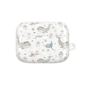 Whale and Stingray AirPods Case, Watercolor Ocean Life Pattern Cover, Cute Pastel Sea Creatures AirPods Pro Shell, Coastal Cottagecore Gift for Her