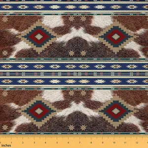 Aztec Fabric By The Yard,2 Yard,Western Cowhide Print Upholstery Fabric Western Boho Textile Waterproof Fabric,Vintage Bohemian Microfiber Fabric