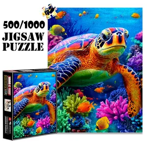 1pc 1000 piece adult puzzle 70x50cm Colorful Sea Turtle with Tropical Fish and Coral500 pieces of paper jigsaw puzzle, Animal Shape Puzzle, suitable for adults and families, large-scale DIY puzzle interactive toy games