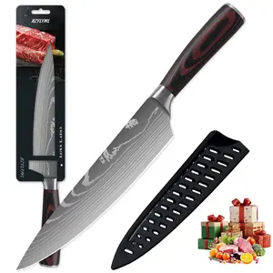 Japanese Damascus-Patterned Chef Knife - High-Carbon Stainless Steel, Multi-Functional Veg/Meat Chopping Knife Sushi Elegant Design Aesthetic Appeal Blade Guard
