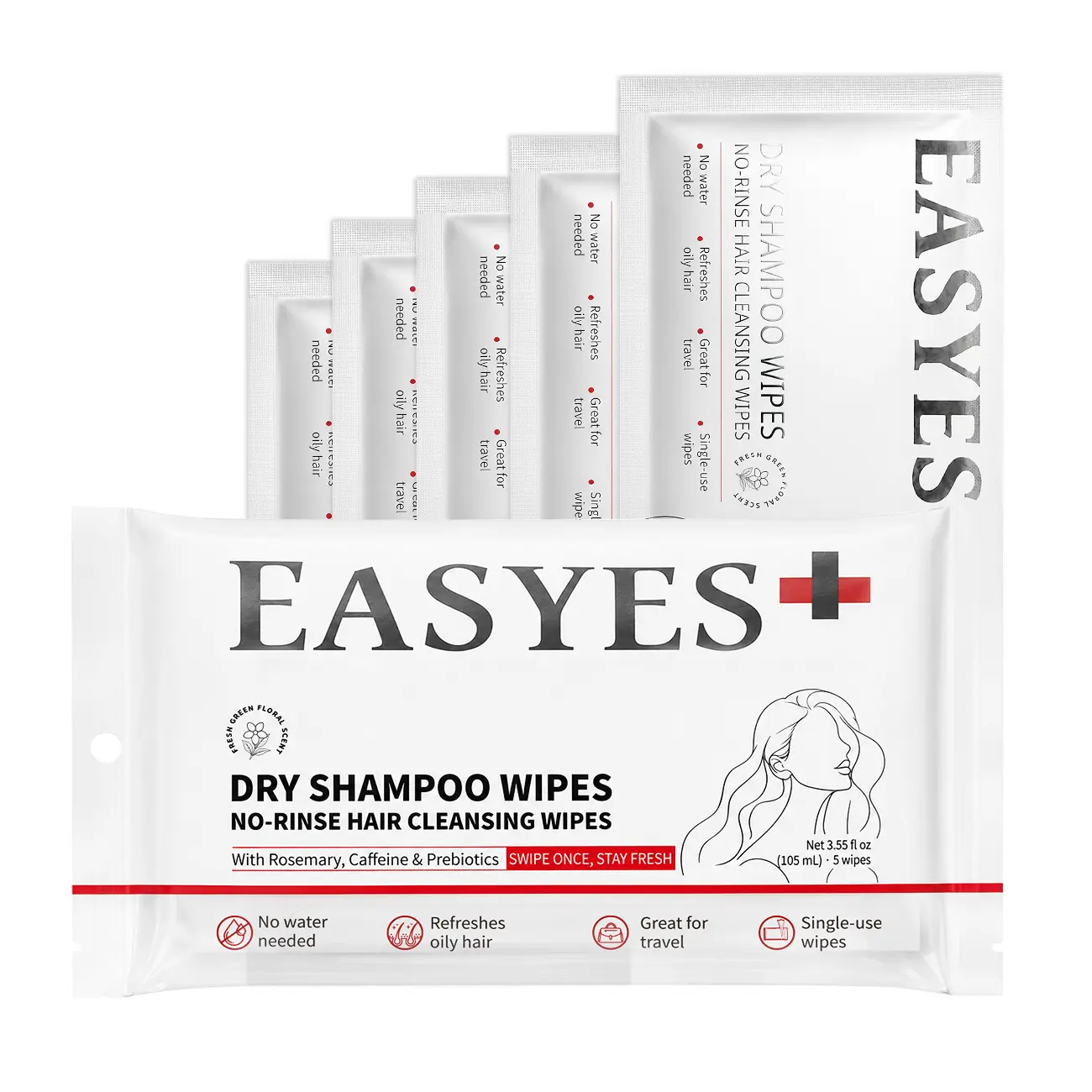 【EASYES】Dry Shampoo Wipes (5 Wipes)– Fix Oily Hair in 30 Seconds, No Water Needed, No White Residue, Instant Volume & Oil Control, On-the-Go Hair Refresh #summersale