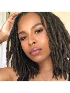8 inch 10 Strands Loc Extensions Human Hair, 0.6cm Width Real Human Hair Dreadlocks Extensions for Man/Women Full Handmade Dreads Can be Dyed(1b)
