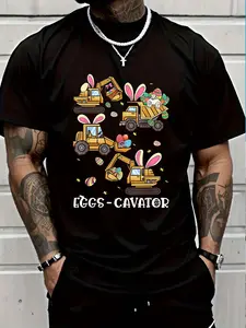 100% Cotton Construction Excavator Easter Day Egg Hunt for Boys Toddlers T-Shirt Women's Men's Graphic Tee Crew Neck summer vacation Tops