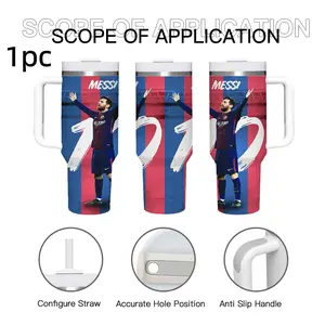 1pc 40oz Messi Barcelona No. 10 commemorative Stainless Steel Vacuum Insulated Hydration Tumbler with Straws and Handles, Insulated Water Bottle, Food-Safe, Leakproof Travel Mugs for Hot & Cold Drinks, Durable, Suitble For Outdoor Camping