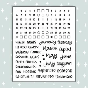 Reset Numbers, Months, + Lettering Doodle Sticker | A La Carte