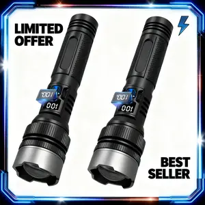 2pcs Buy 1 Get 1 Free 2-In-1 Portable USB Rechargeable High Lumen Flashlight Power Bank, Digital Power Display, Rechargeable, Zoomable, Dimmable, Outdoor Camping Hiking