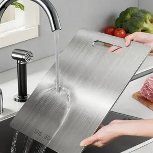 304 Stainless Steel Cutting Board, Non Stick Double Sided Chopping Board, Thin Light Durable Korean Kitchen Gadgets, Easy Clean for Meat Fruit Vegetable, Kitchen Utensils Home Essentials Christmas Holiday Gifts