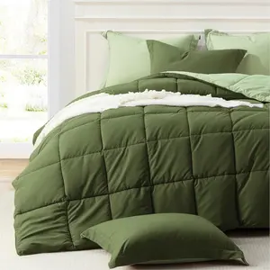 King Size Comforter Olive Green, Lightweight Comforter Sets King Size, Down Alternative King Sets 3 with 2 Shams Olive Green/Sage Green