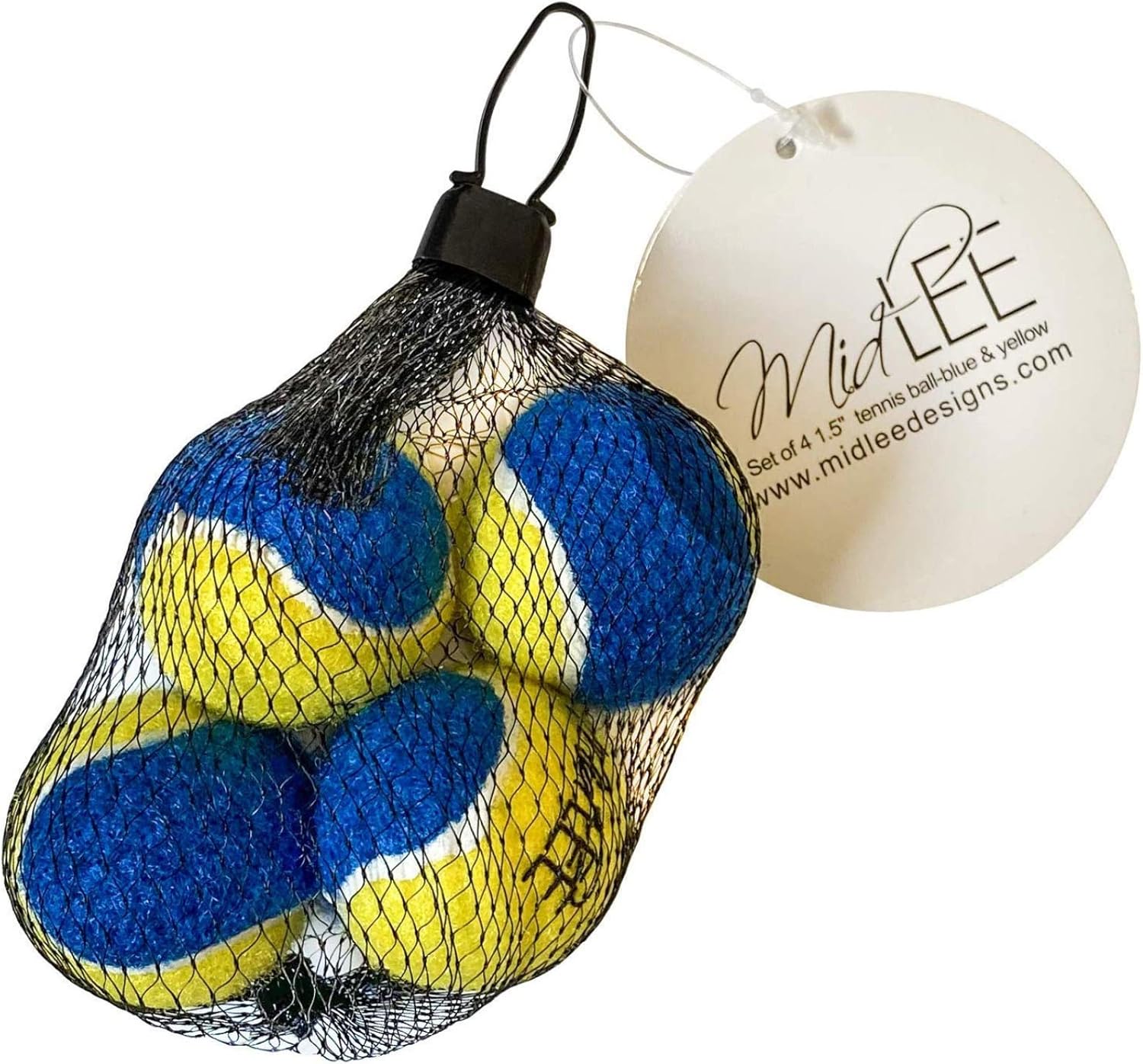 Midlee Mini Dog Tennis Balls Blue & Yellow 4 Pack Small Breed Fetch Toys Lightweight Durable Rubber Felt for Interactive Play