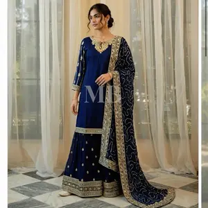 Pakistani Gharara 3PC READY TO WEAR Chiffon Shirt Dupatta Sharara Ensemble with Elegant Silhouette and Soft Movement