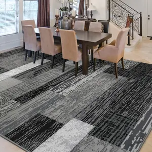 Modern Geometric Patchwork Area Rug, 5x8 Grey Large Rugs for Living Room, Rockwood Collection Indoor Rugs for Bedroom, Throw Carpet Floor Decor for Entryway Dining Room Office Nursery