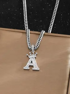 Stainless Steel Initial Pendant Necklace, Polished Couple Lariat Chain, Elegant Minimalist Design, Perfect Gift Choice