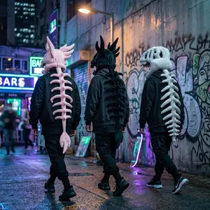 Sickest Dino Skeleton Suit Ever OG T-Rex vs New Gen Aesthetic Wearable 45" Dragon Spine Adjustable Dinosaur Accessory for Party - Gray & Pink & Black Options