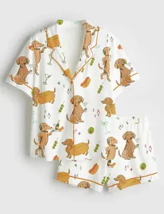 Tinis And Weenies Bachelorette Party Long Sleeve Satin Pajama Set, Fun Martinis & Hot Dogs Sleepwear, Perfect Party Pajamas Gift