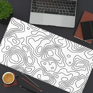 Minimalist Black & White Topographic Contour Map Large Gaming Mouse Pad, Extended XXL Desk Mat with Stitched Edge & Non-Slip Rubber Base, Ideal for Gamers, Students and Minimalist Lovers, Perfect for Home Offices, Gaming Rooms & Study Desks