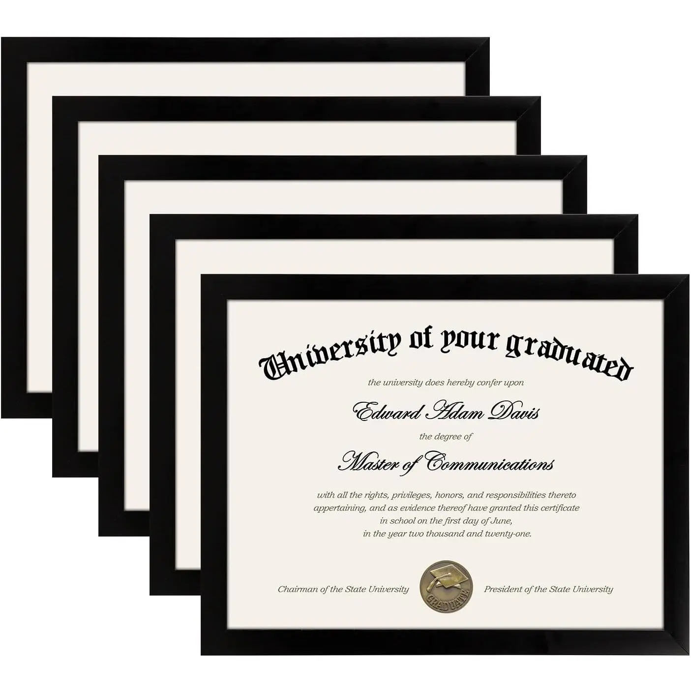 Certificate Frame with  Glass, 8.5 by 11 Picture Diploma Document Frames for Wall and Tabletop, Black 5 Pack