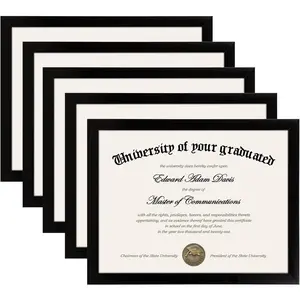 Certificate Frame with  Glass, 8.5 by 11 Picture Diploma Document Frames for Wall and Tabletop, Black 5 Pack