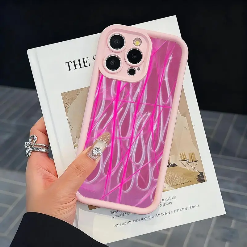 Rose pink neon flame pattern phone case. Compatible with iPhone 17 Pro Max/16 Pro Max/15 Plus/14/13/12/11, TPU soft case. Compatible with Galaxy S26 Ultra/S25 Plus/S24/S23, Dopamine color. Compatible with Galaxy A54/A53/A33/A15.