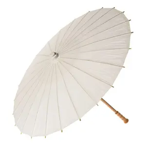 Large 32 Inch Beige Paper Parasol Umbrellas with Elegant Handle