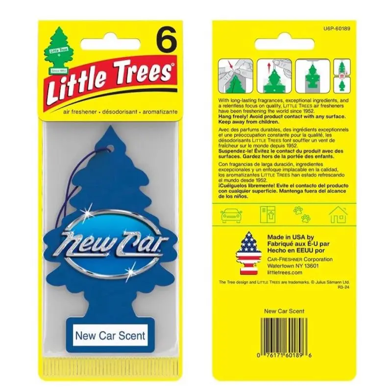 6 Pack Little Trees Car Air Freshener - New Car Scent, Leather Scent | Long Lasting Hanging Trees for Cars Homes & Offices for Woodsy Aroma Car Fragrance Woody Aromatic